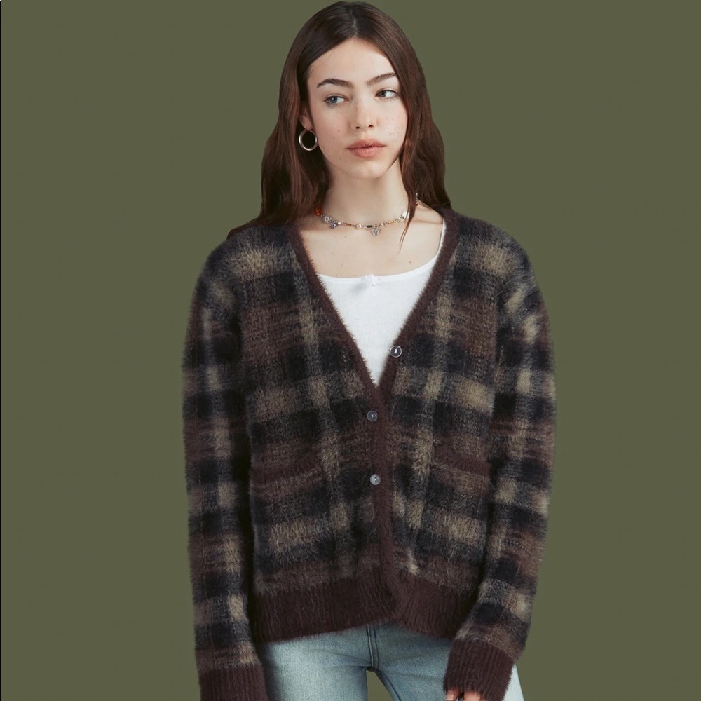 UNIF Ty Cardigan - XS Brown Plaid